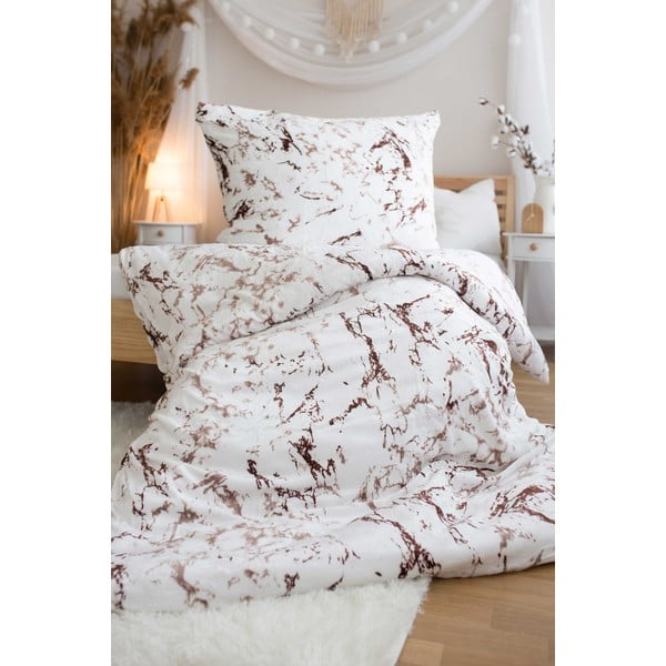 Biancheria da letto singola in microflanella bianco-marrone 140x200 cm - Jerry Fabrics