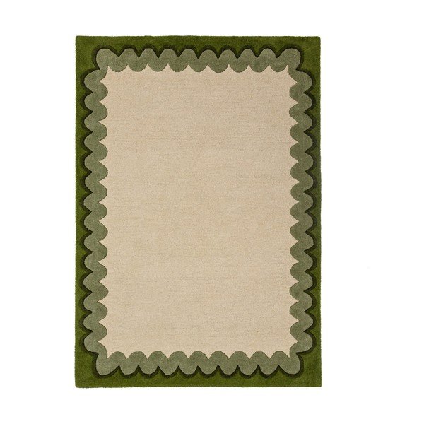 Tappeto verde/di colore naturale in lana tessuto a mano 160x230 cm Wiggle Wool – Flair Rugs