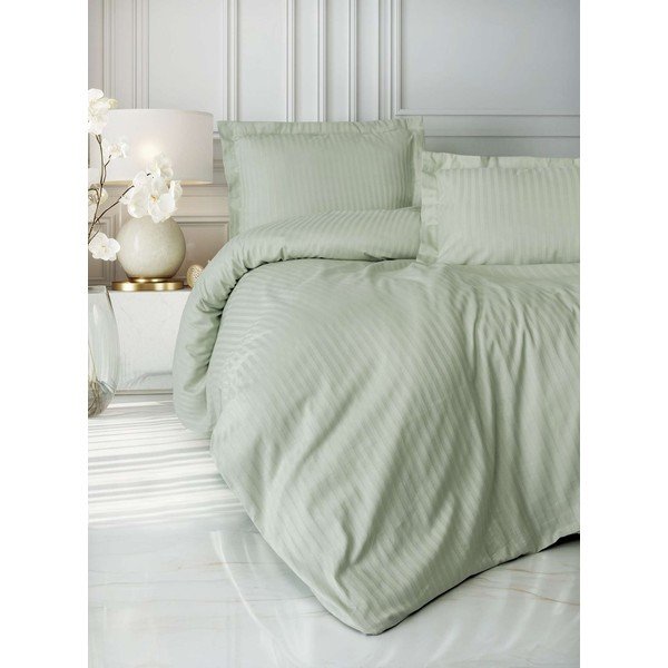 Set copripiumino e federa color salvia per letto singolo 200x140 cm Stripe  – Mijolnir-image-1