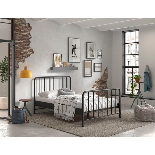 Letto singolo in metallo nero con griglia 140x200 cm BRONXX - Vipack-image-1
