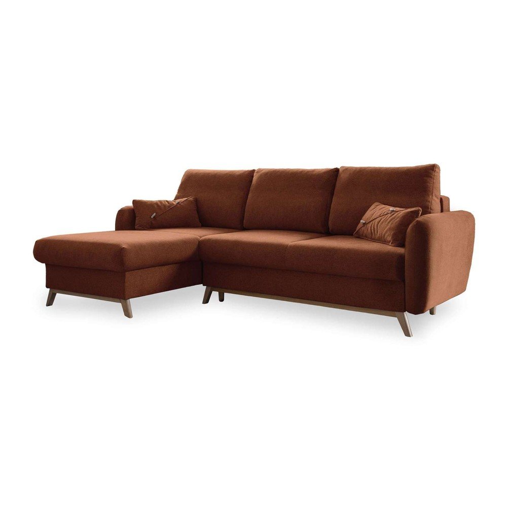 Divano letto angolare arancio mattone, angolo sinistro Scandic Lagom - Miuform | Divani ad angolo