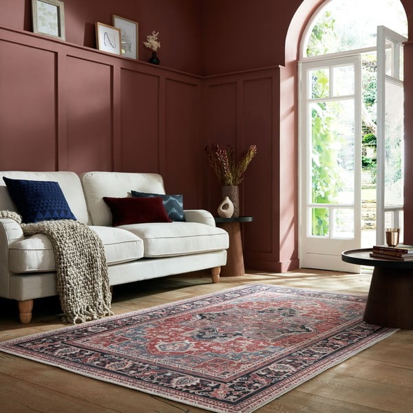 Tappeto lavabile bordeaux con fibra riciclata 80x150 cm Windsor - Flair Rugs-image-1