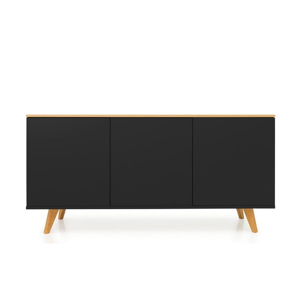 Cassettiera nera con gambe in faggio , 162 x 77 cm Amelia - Tenzo