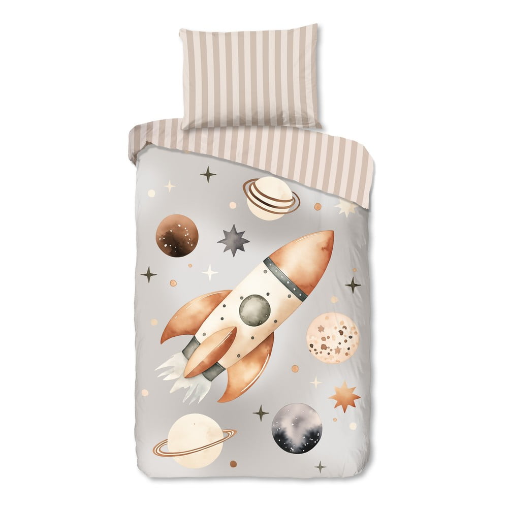 Set copripiumino e federa da bambini greige in cotone per letto singolo 140x200 cm Explore – Good Morning | Biancheria da letto per bambini