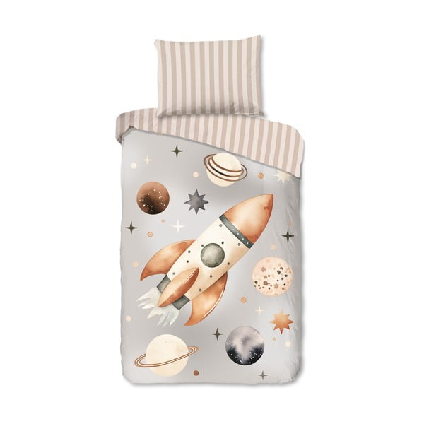 Set copripiumino e federa da bambini greige in cotone per letto singolo 140x200 cm Explore – Good Morning