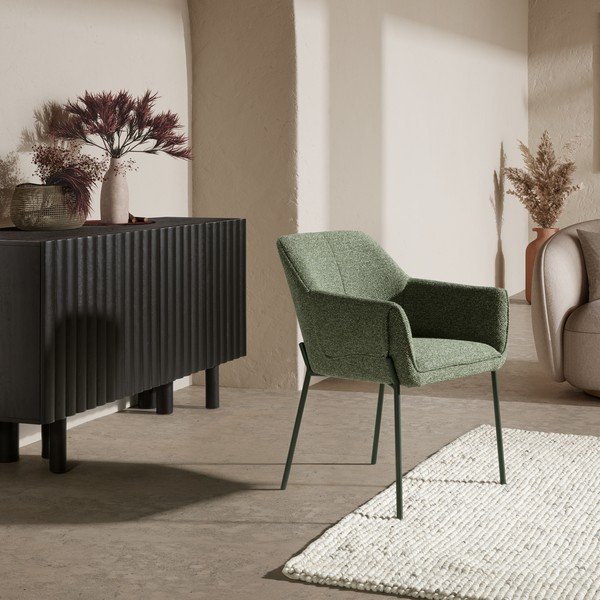 Sedia da pranzo verde imbottito con braccioli Suma – MOME-image-1