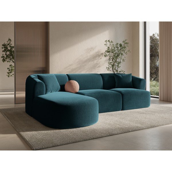 Divano angolare color petrolio (con penisola a sinistra/con chaise lounge) con rivestimento in velluto Campi – Cosmopolitan Design-image-1