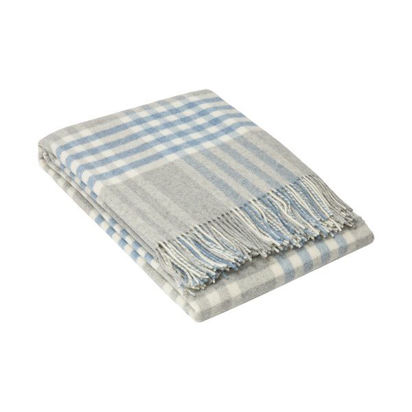 Plaid Deluxe in lana e cashmere grigio e blu, 140 x 200 cm - LANZARETTI