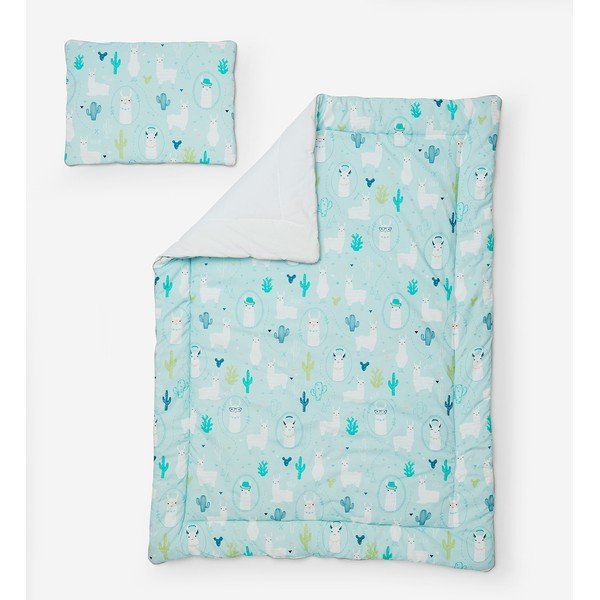 Set di piumoni blu con cuscino , 100 x 135 cm Llamas - Pinio