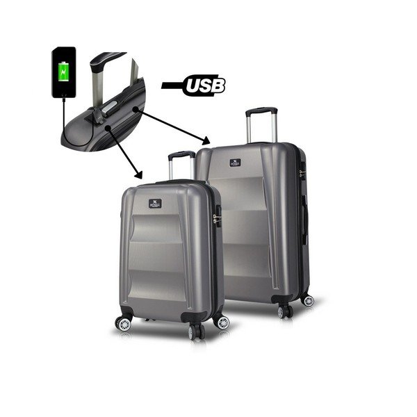 Set di 2 valigie da viaggio grigie su ruote con porte USB My Valice LASSO Cabin & Medium - Myvalice-image-2