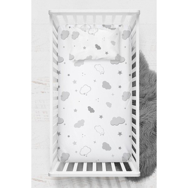 Set di lenzuolo e federa per bambini bianco in cotone renforcé per culla 70x120 cm Bulut – Mijolnir-image-1