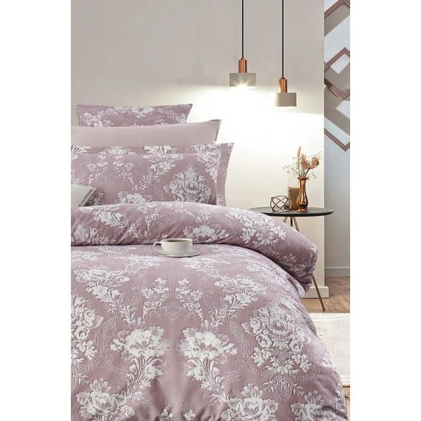 Biancheria da letto rosa in cotone renforcé per letto matrimoniale/per letto esteso con lenzuolo incluso/4 pezzi 200x220 cm – Mila Home-image-1