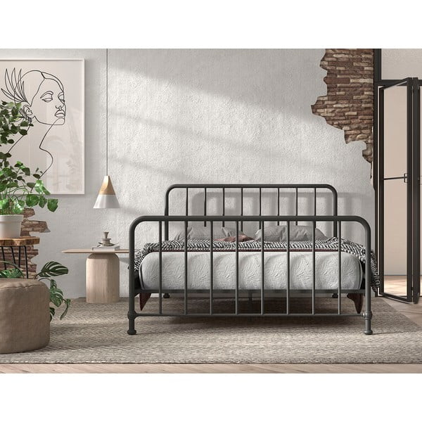 Letto singolo nero in metallo con rete 160x200 cm BRONXX - Vipack-image-3