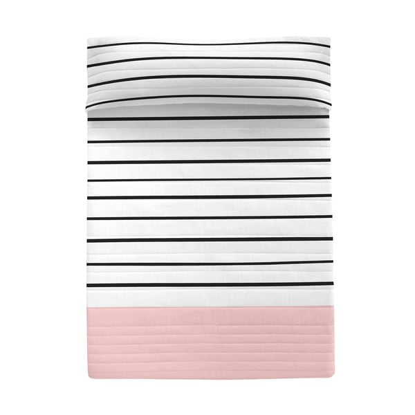 Copriletto trapuntato in cotone nero, bianco e rosa 240x260 cm Blush - Blanc