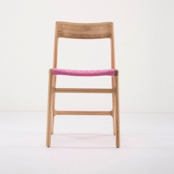 Sedia da pranzo in legno massiccio di quercia con seduta rosa Fawn - Gazzda-image-4