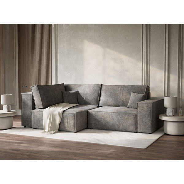 Divano angolare grigio allungabile/con contenitore (con penisola a sinistra/a L) con rivestimento in ciniglia Tonga – Maison de Rêve-image-4