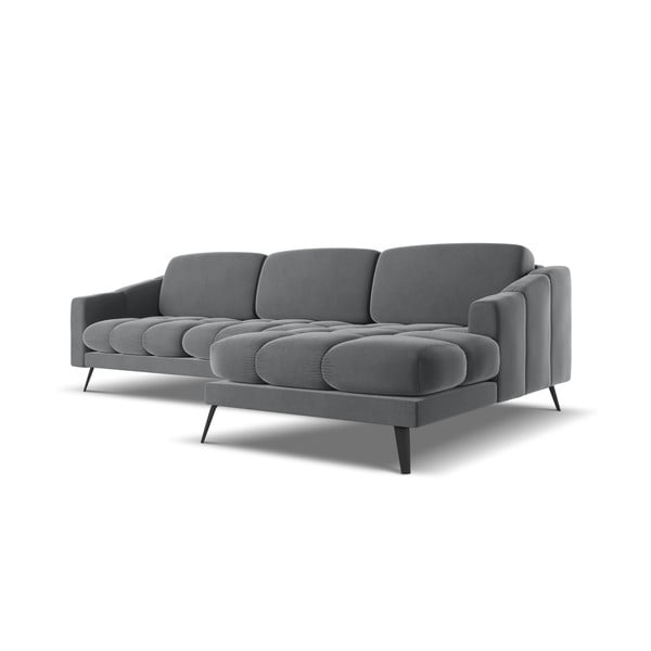 Divano angolare grigio (con penisola a destra) con rivestimento in velluto Nalu – Makamii-image-3