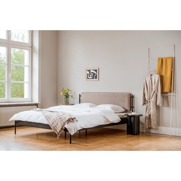 Letto matrimoniale imbottito nero in acciaio con rete inclusa 180x200 cm Eton Basic – noo.ma-image-1