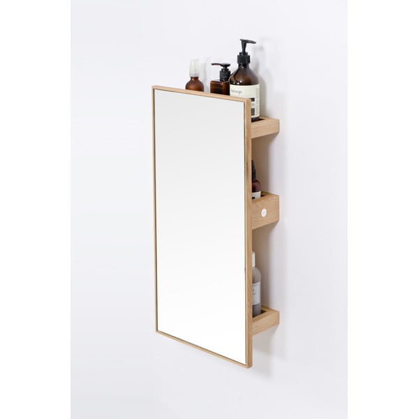 Scaffale con specchio in legno di quercia di colore naturale 31x61,5 cm Slimline - Wireworks-image-4