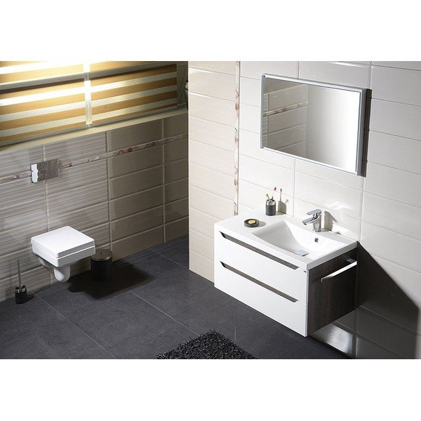 Mobile senza lavabo bianco/di colore naturale con effetto legno esotico da appendere 90x45 cm Wave – Sapho-image-1