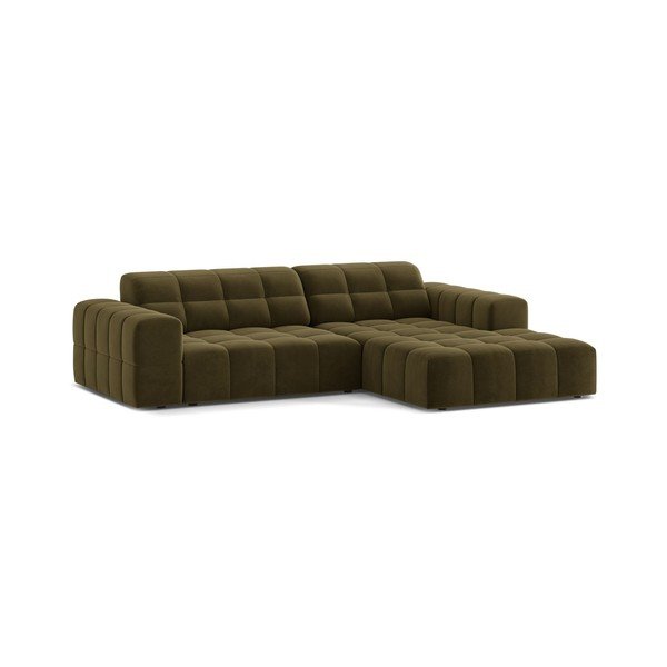 Divano angolare color kaki (con penisola a destra/con chaise lounge) con rivestimento in velluto Chicago – Cosmopolitan Design-image-1
