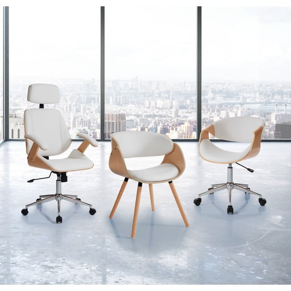 Sedia da ufficio bianca/di colore naturale in similpelle Visby – Tomasucci-image-1