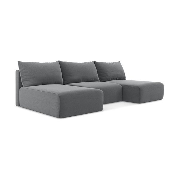 Divano angolare grigio allungabile/con contenitore (a U) con rivestimento in velluto Kalena – Makamii-image-2