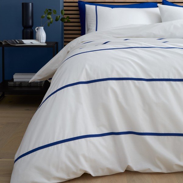 Biancheria da letto singola in cotone blu e bianco 135x200 cm Herringbone Trim Stripe - Content by Terence Conran-image-1