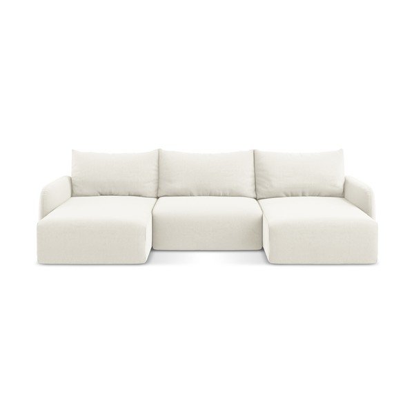 Divano angolare color crema allungabile/con contenitore (a U) con rivestimento in velluto Kalena – Makamii