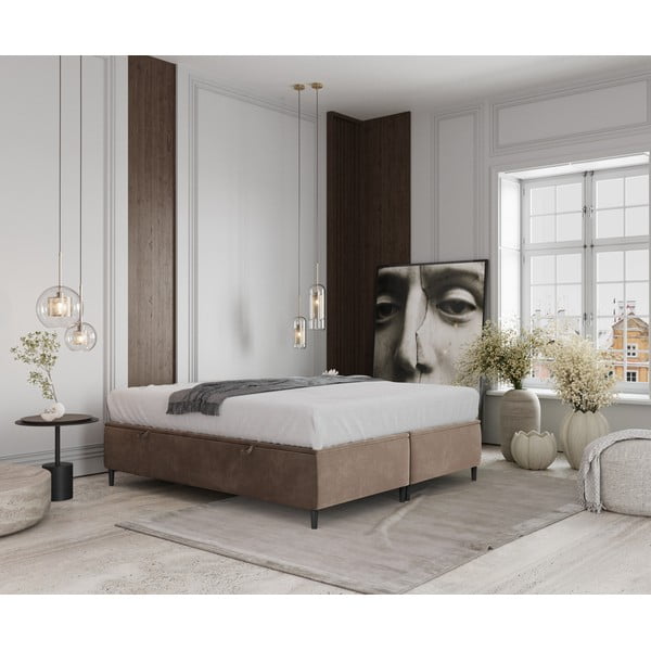 Letto matrimoniale imbottito beige con contenitore 140x200 cm Tate - Maison de Rêve-image-1