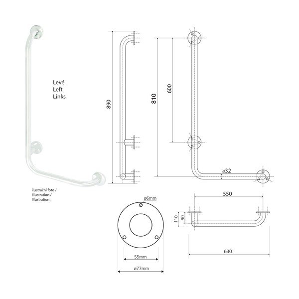 Maniglia a muro in acciaio inox per bagno 63 cm Handicap Left - Sapho-image-2