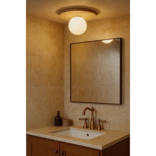 Plafoniera beige in pietra con paralume in vetro ø 12 cm Hilde – Opviq lights-image-3