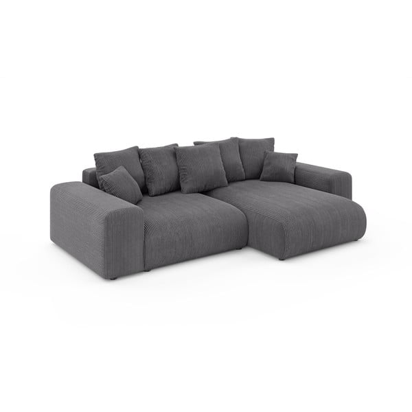 Divano angolare grigio allungabile/con contenitore (con composizione variabile) con rivestimento in velluto a coste Luma – Ropez-image-2