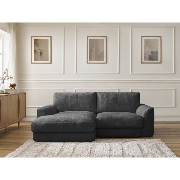 Divano angolare nero (con penisola a sinistra/con chaise lounge) con rivestimento in ciniglia Leonore – Bobochic Paris-image-1