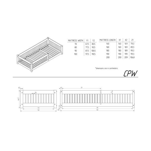 Letto per bambini in legno di pino in colore naturale 80x200 cm Mila CPW - Adeko-image-3