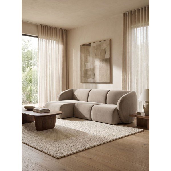 Divano angolare marrone chiaro (con penisola a sinistra/con chaise lounge) con rivestimento in velluto Lani – Makamii-image-1