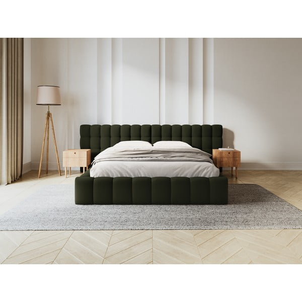 Letto matrimoniale imbottito verde con spazio contenitivo e rete 180x200 cm Mamaia - Micadoni Home-image-1
