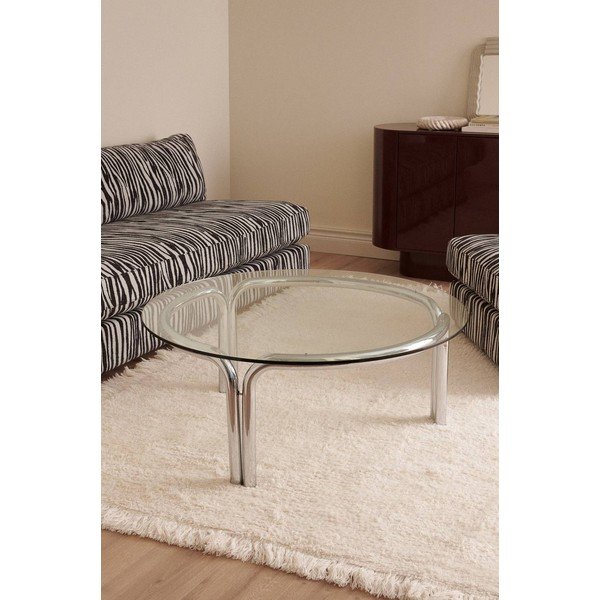Tavolino da salotto rotondo color argento lucido con piano in vetro ø 100 cm Smycka – Ellos Home-image-1