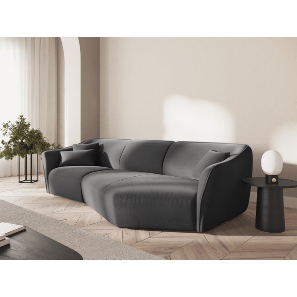 Divano con penisola in grigio scuro con rivestimento in velluto Tokyo – Cosmopolitan Design-image-1