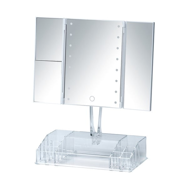 Specchio cosmetico pieghevole bianco con retroilluminazione a LED e organizer per il trucco Fanano - Wenko
