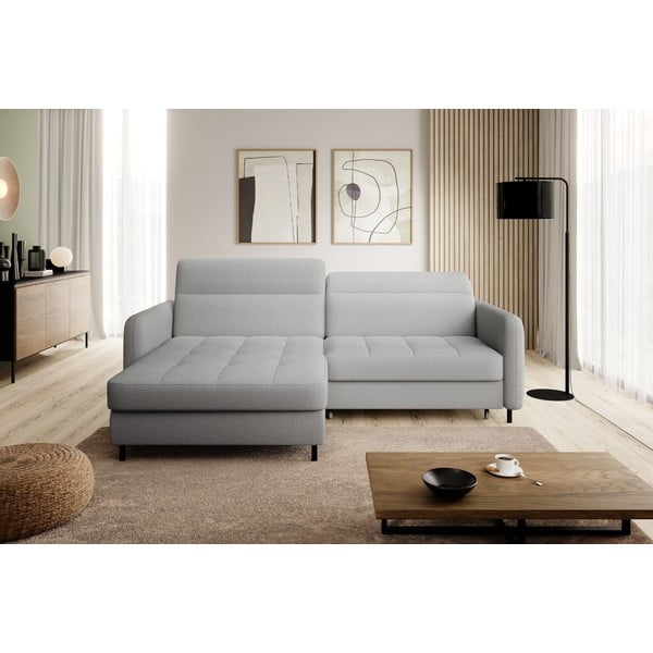 Divano angolare grigio allungabile/con contenitore (con penisola a sinistra/con chaise lounge) e rivestimento in bouclé Gomsi – ELTAP-image-3