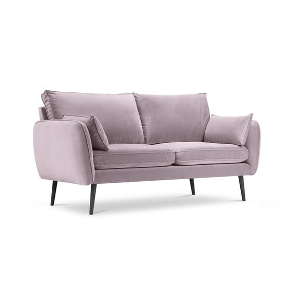 Divano in velluto rosa chiaro con gambe nere , 158 cm Lento - Kooko Home-image-2
