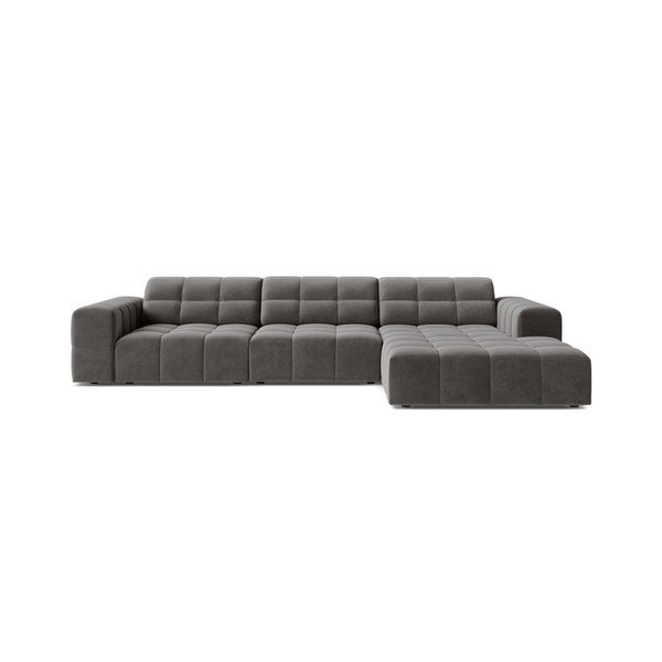 Divano angolare grigio (con penisola a destra/con chaise lounge) con rivestimento in velluto Chicago – Cosmopolitan Design