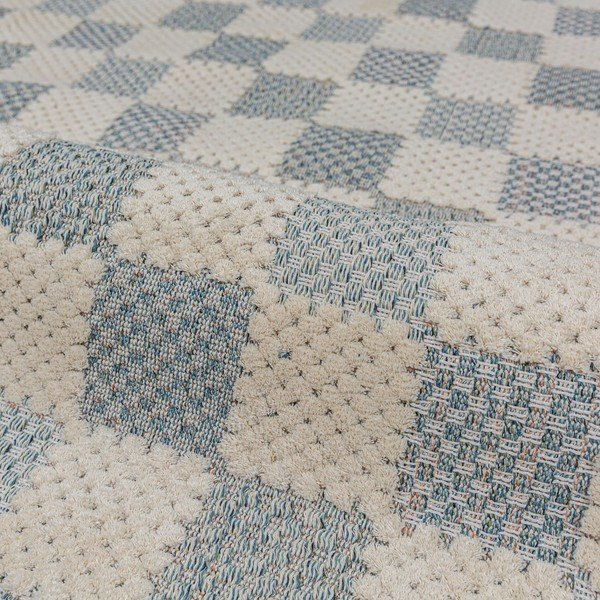Passatoia blu in misto cotone lavabile 80x230 cm Muted Checkerboard – Flair Rugs-image-4