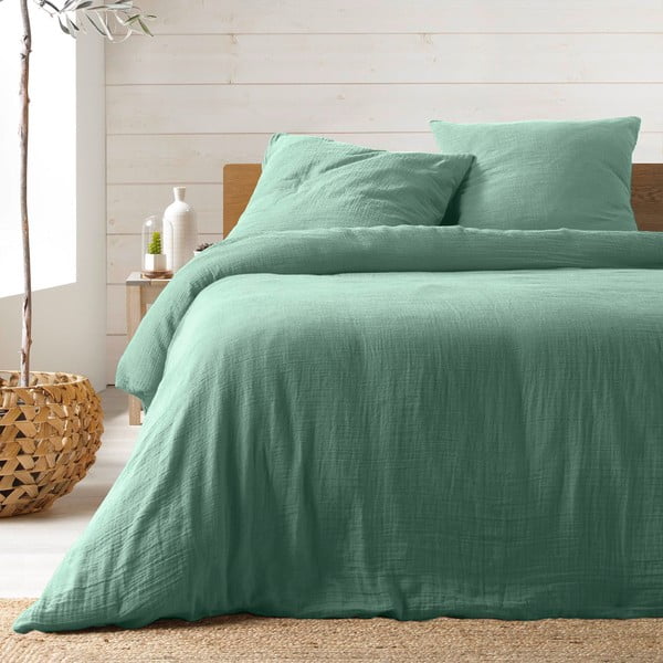 Biancheria da letto in mussola verde chiaro per letto matrimoniale 240x260 cm Angelia - douceur d'intérieur