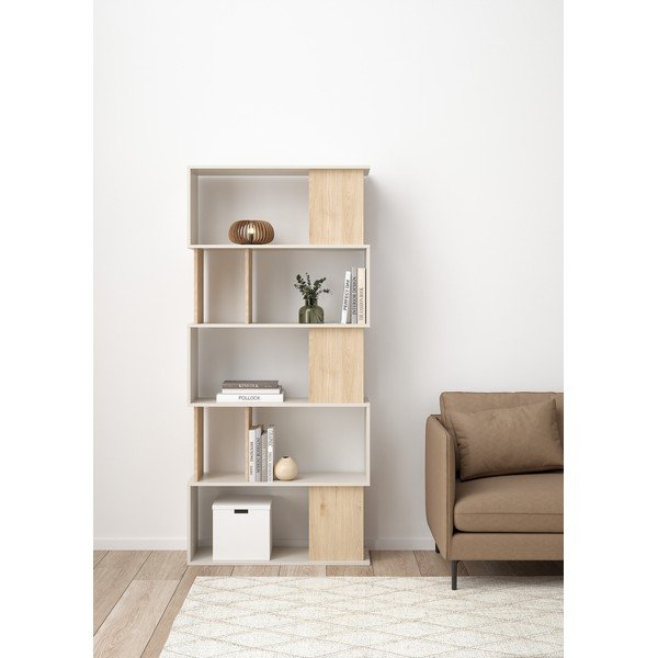 Libreria color crema con effetto rovere 80x173,5x29,5 cm Maze – Tvilum-image-1