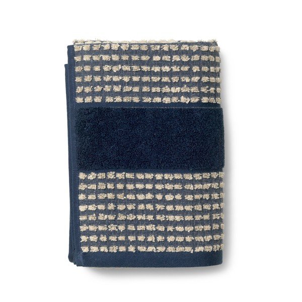 Telo da bagno in cotone biologico blu scuro e beige 70x140 cm Check - JUNA