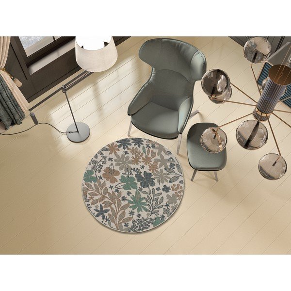Tappeto da esterno beige-verde Floral, ø 115 cm Lucca - Universal-image-1