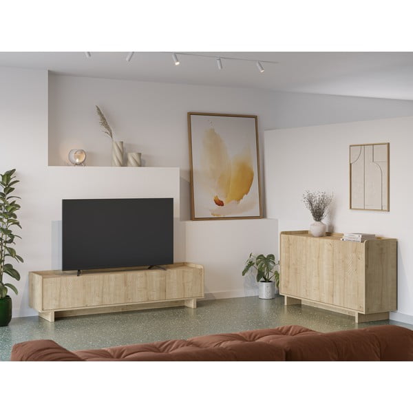 Mobile TV di colore naturale con effetto rovere 180x45x40 cm Daira – Marckeric-image-1