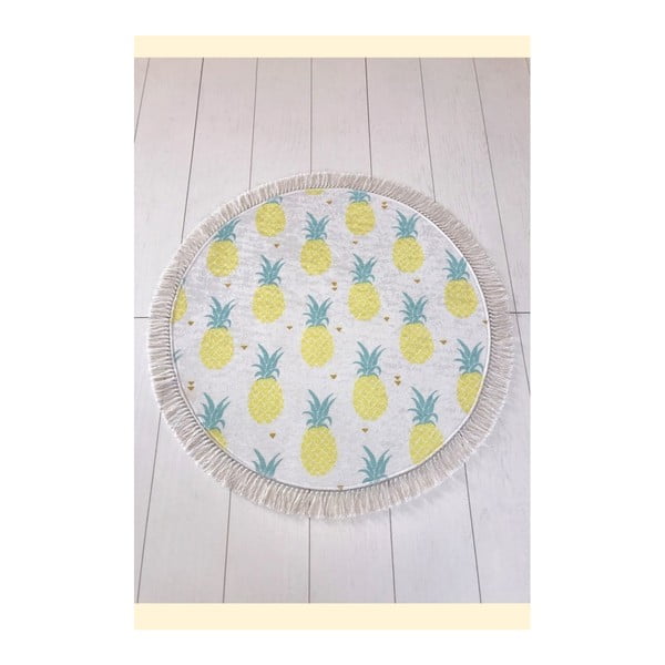 Tappeto da bagno bianco e giallo Tropica Pineapple, ⌀ 100 cm - Foutastic